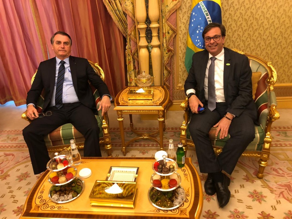 Gilson Neto com o presidente Jair Bolsonaro no Hotel Al Mutamarat, Riad Arábia Saudita, na recente viagem do presidente e comitiva ao Oriente Médio e Japão 